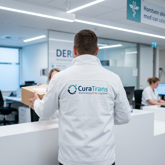 CuraTrans bezorger levert pakket af bij ziekenhuisreceptie